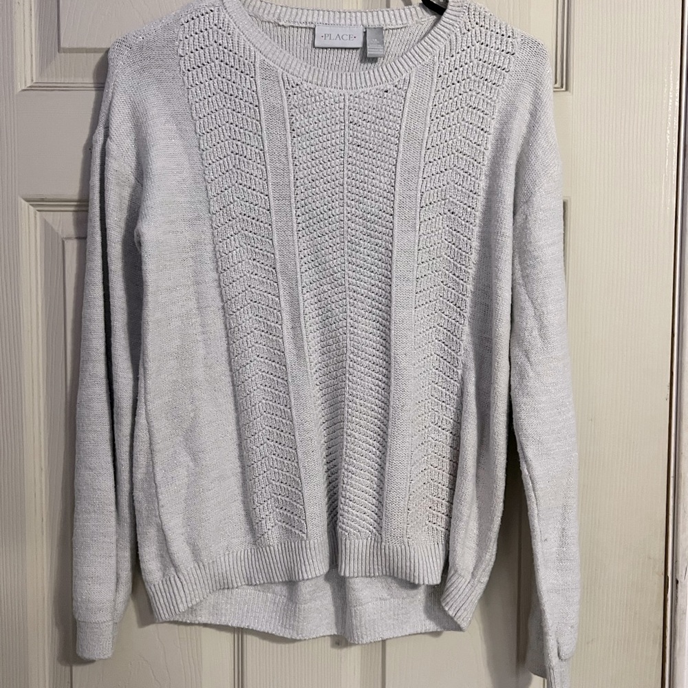 White sparkly long sleeve sweater